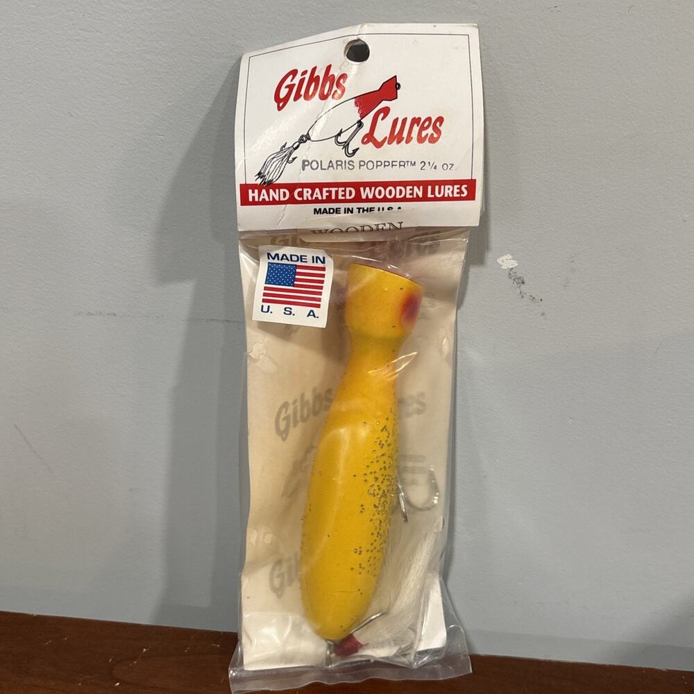 Gibbs Lures Hand Crafted Wood Polaris Popper 2 1/4 Oz Salt Water Yellow USA